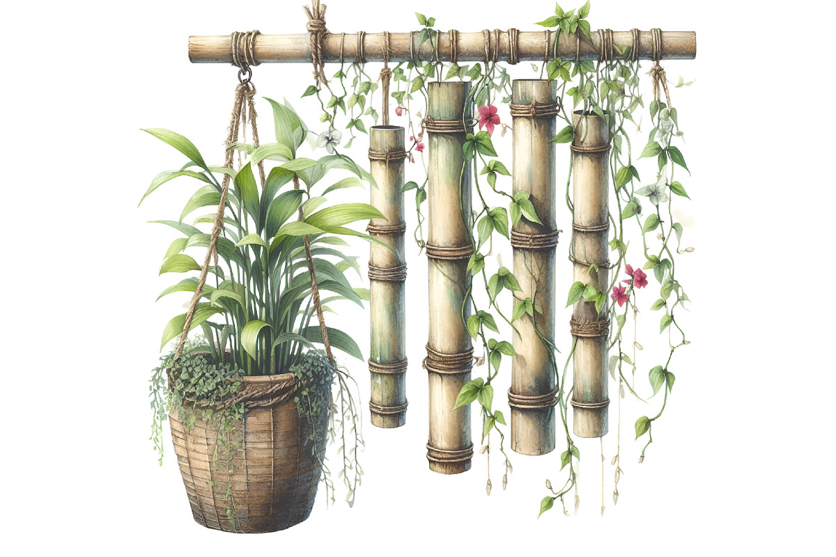 Hanging Plant Vase Watercolor Clipar, an Illustration by Designking (Photo 4 of 4)