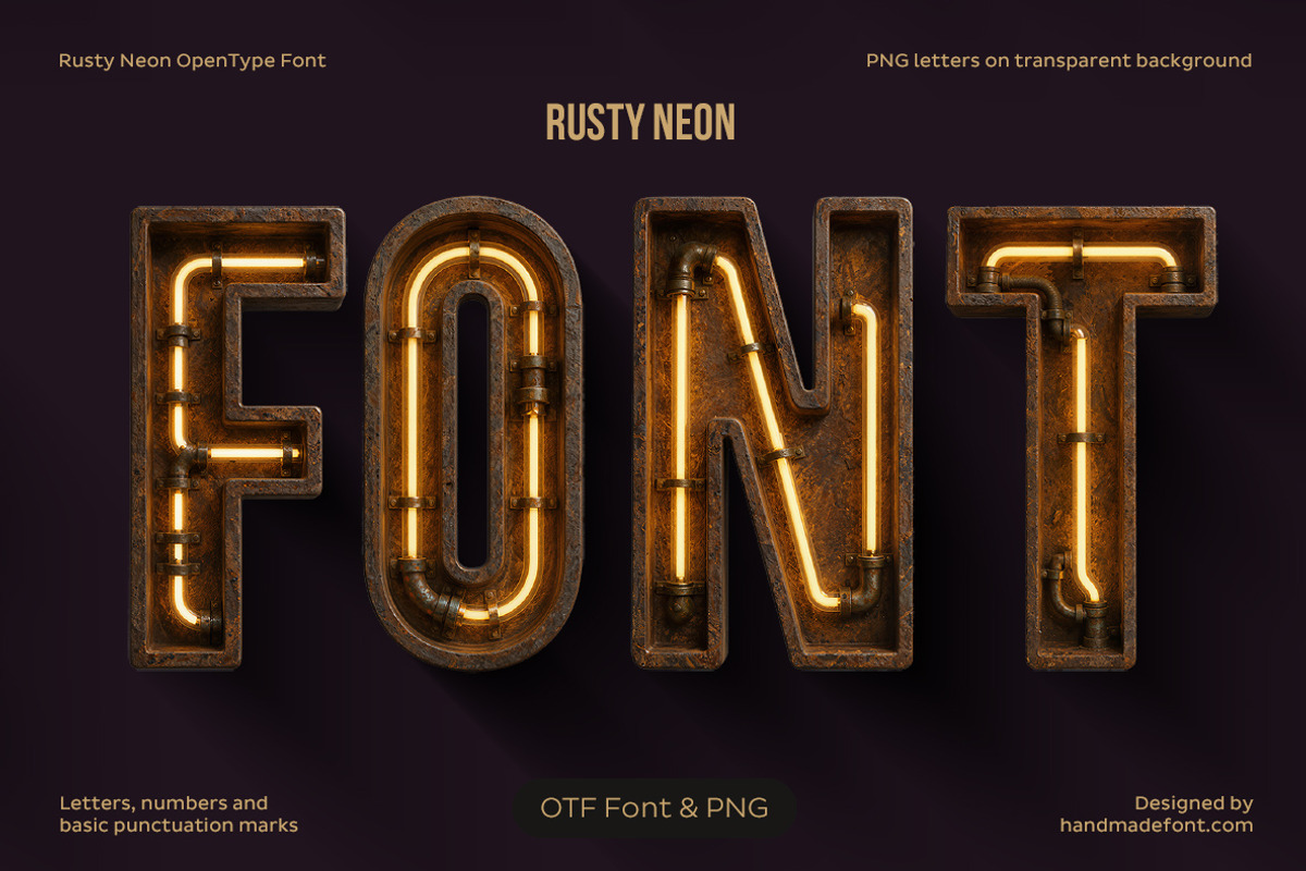 Rusty Neon Font, a Sans Serif Font by Handmadefont (Photo 1 of 19)