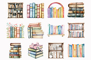 Watercolor Bookshelf Clipart, an Illustration by Design Market (Thumbnail 3 of 4)