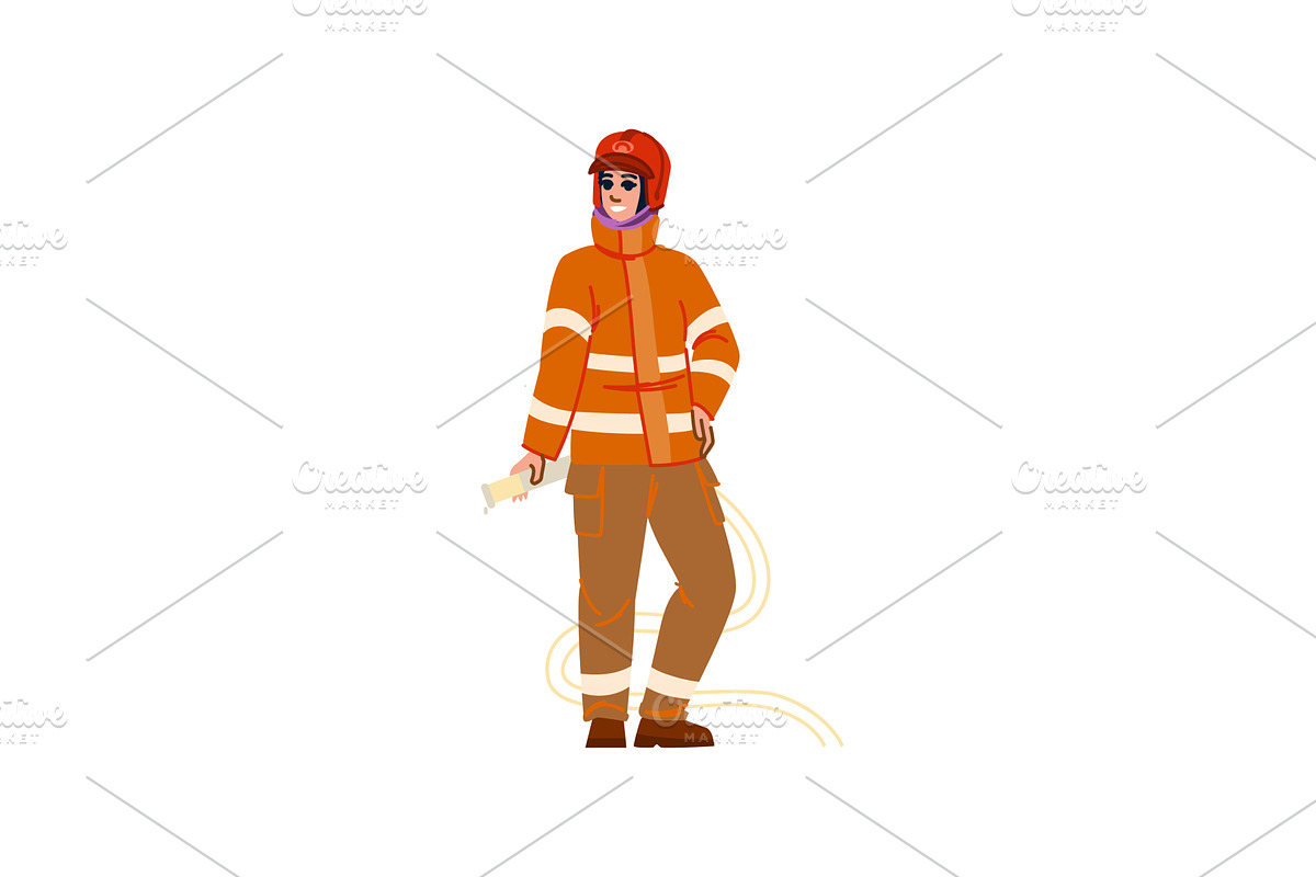 Firefighter holding fire hose and, a Person Illustration by pikepicture