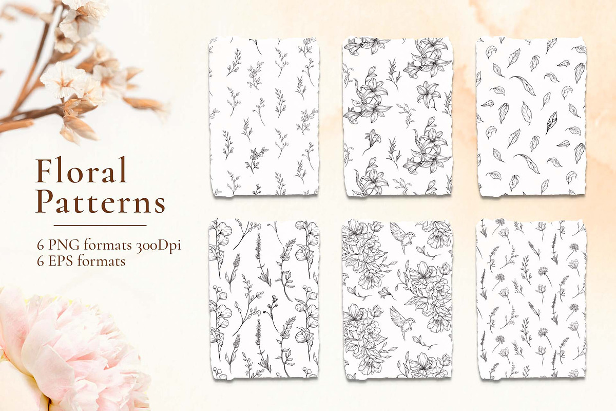Floral Line Art Botanical Set Kit, a Decorative Illustration by Papatongartist (Photo 10 of 10)
