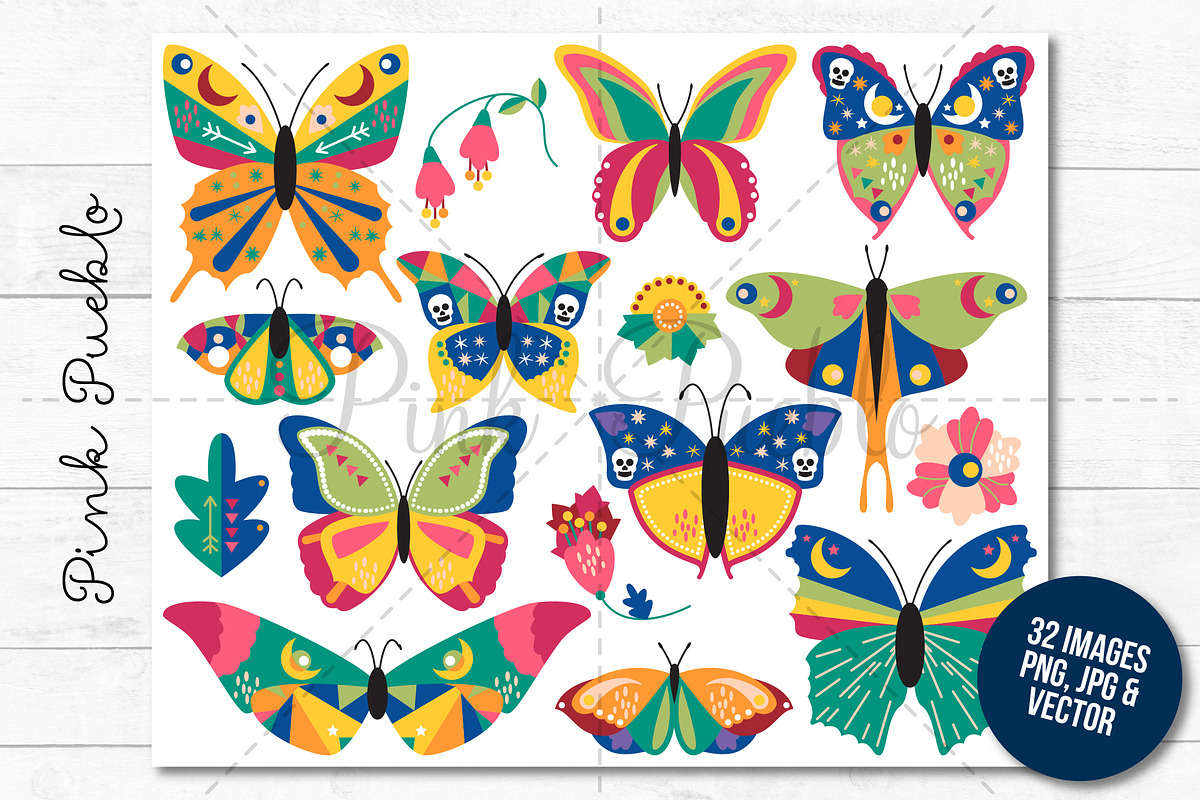 Boho Butterfly Clipart and Vectors, an Illustration by PinkPueblo (Photo 3 of 3)