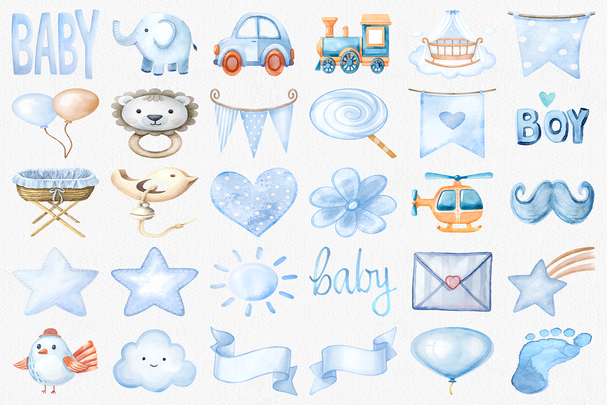 Watercolor Newborn Baby Boy Clipart, a Decorative Illustration by CropUp Creative (Photo 3 of 5)