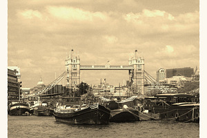 Tower Bridge, London retro sepia tone, a Photo by WorldOfPhotos