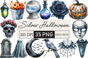 Silver Halloween Clipart PNG, an Illustration by Black Bird Studio