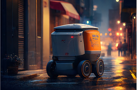 Self driving devivery robot on city, a Transportation Photo by Sergey Mironov's store