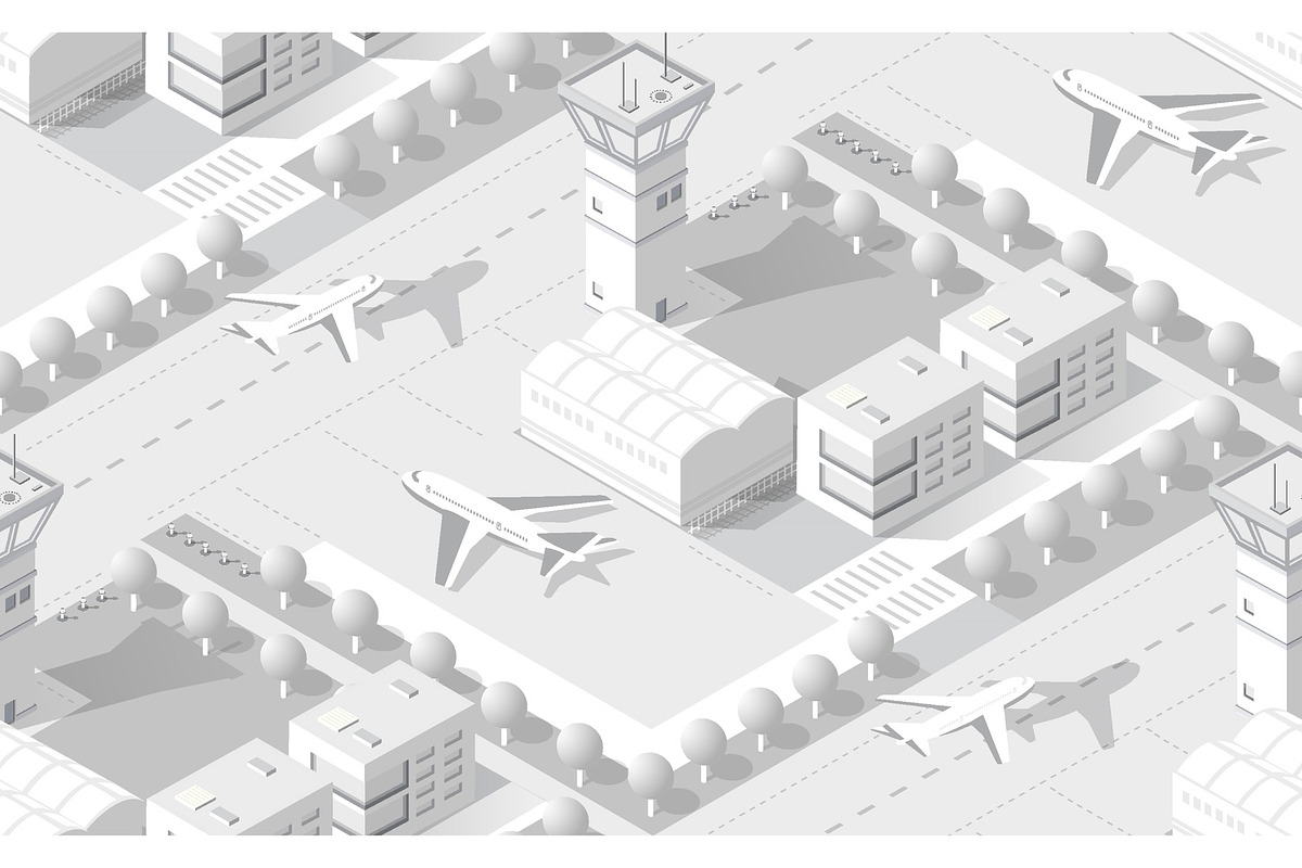 Urban isometric area with airport, a Decorative Illustration by AlexZeL (Photo 1 of 3)