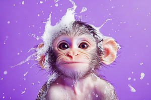 Adorable baby monkey taking a bath, an Animal Photo by Ales Munt