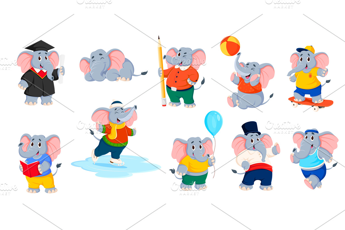 Cartoon funny elephant characters, an Animal Illustration by Buch&Bee