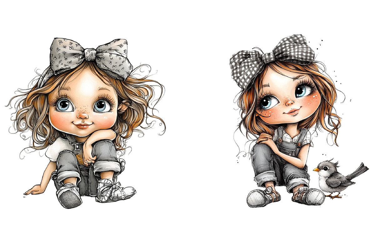 Whimsical Cute girl clipart, an Illustration by DreamArtGraphic (Photo 5 of 6)