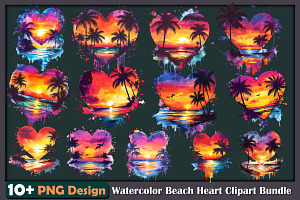 Watercolor Beach Heart Clipart Png