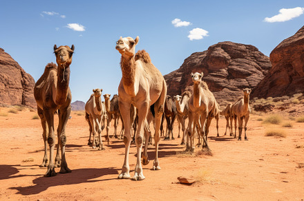 Camels in the desert of Wadi Rum, Jo, a Photo by Iftikhar Alam