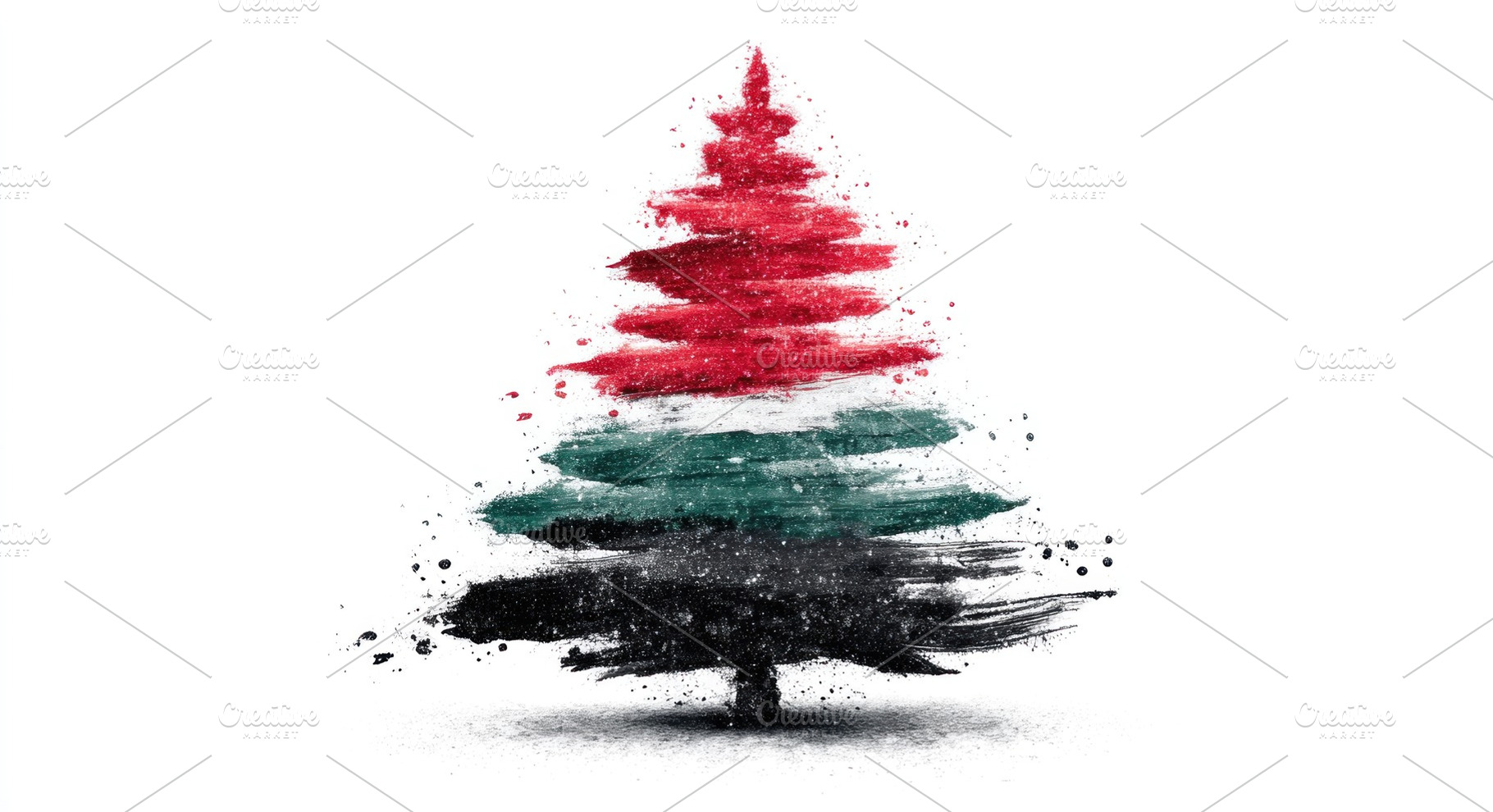 Grunge style Christmas tree illustration with red green black an, an Abstract Photo by José Manuel Gelpi