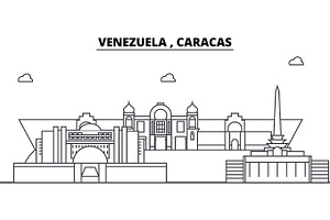 Venezuela , Caracas Architecture Skyline Buildings, Silhouette, Outline Landscape, Landmarks. Editable Strokes. Urban Skyline Illustration. Flat Desig