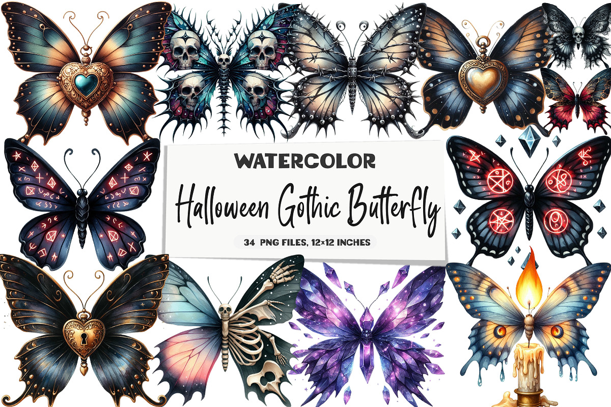 Halloween Gothic Butterfly Clipart, an Illustration by DreamArtGraphic (Photo 1 of 5)