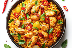 Delicious chicken biryani with rice, a Food & Drink Photo by Pixeness Studio