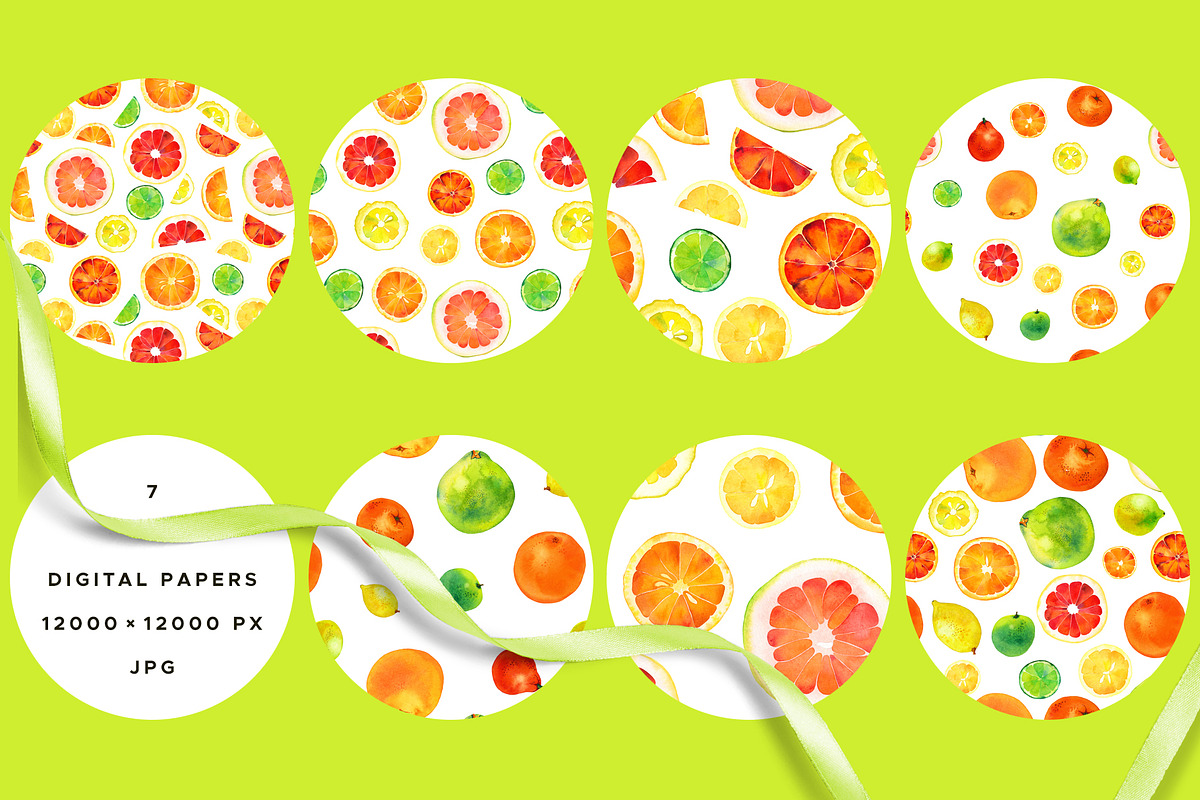 Watercolor Citrus Clipart Collection, a Food Illustration by Olga Begak Art & Design (Photo 5 of 10)