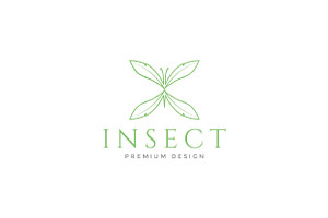 Green Lines Wings Insect Logo