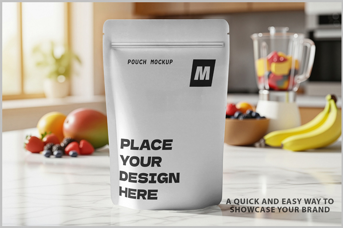 Pouch Mockup In Kitchen Scene PSD, a Product Mockup by Bruno's Shop (Photo 2 of 4)