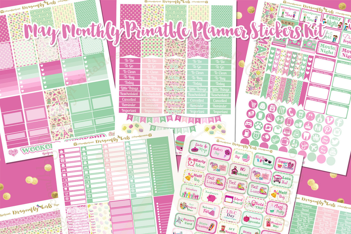 May Printable Planner Stickers, a Graphic by Dragonfly Girls Designs