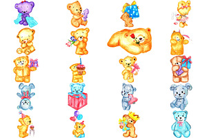 Teddy Bear Water Color Clipart 40