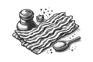 Bacon slices salt and pepper vector, a Food Illustration by AlexArt