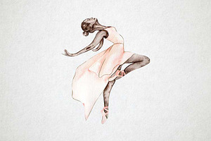 Watercolor Dancing Balerina