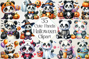 Cute Halloween Panda Clipart, an Illustration by DreamPrint404