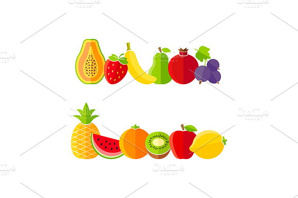 Fresh Healthy Fruits In Flat Style