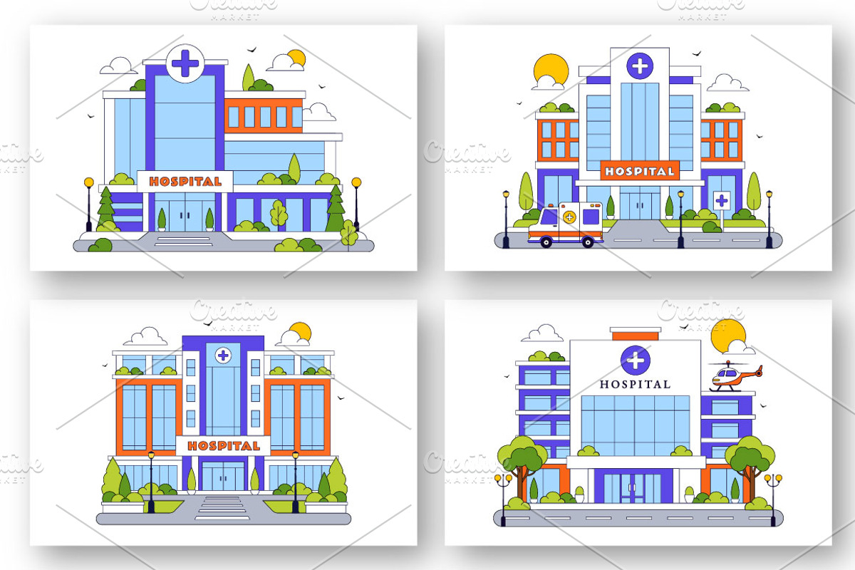 10 Hospital Building Illustration, a Healthcare Illustration by denayunebgt (Photo 2 of 4)