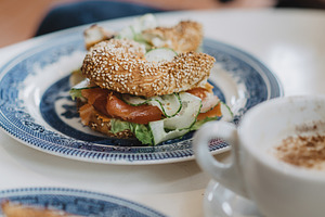 Bagel with salmon and cucumber