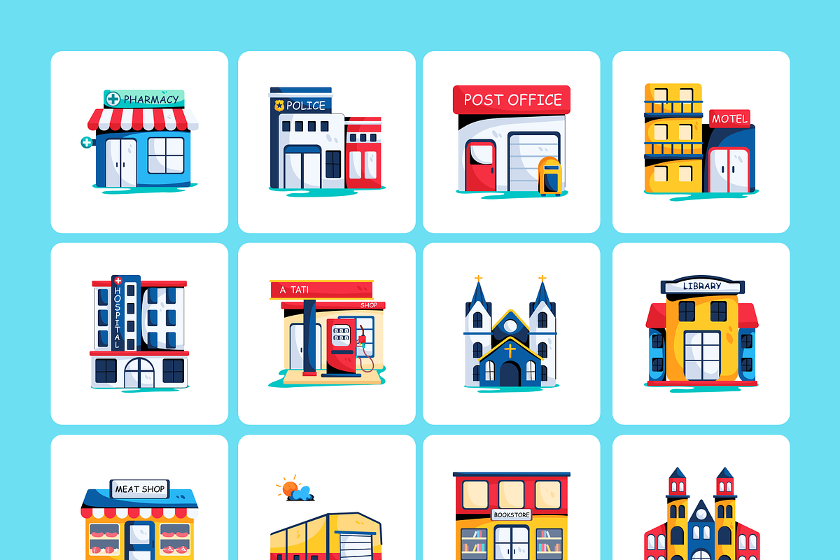 Flat Buildings Icons, a Duotone Icon by Prosymbols (Photo 5 of 8)