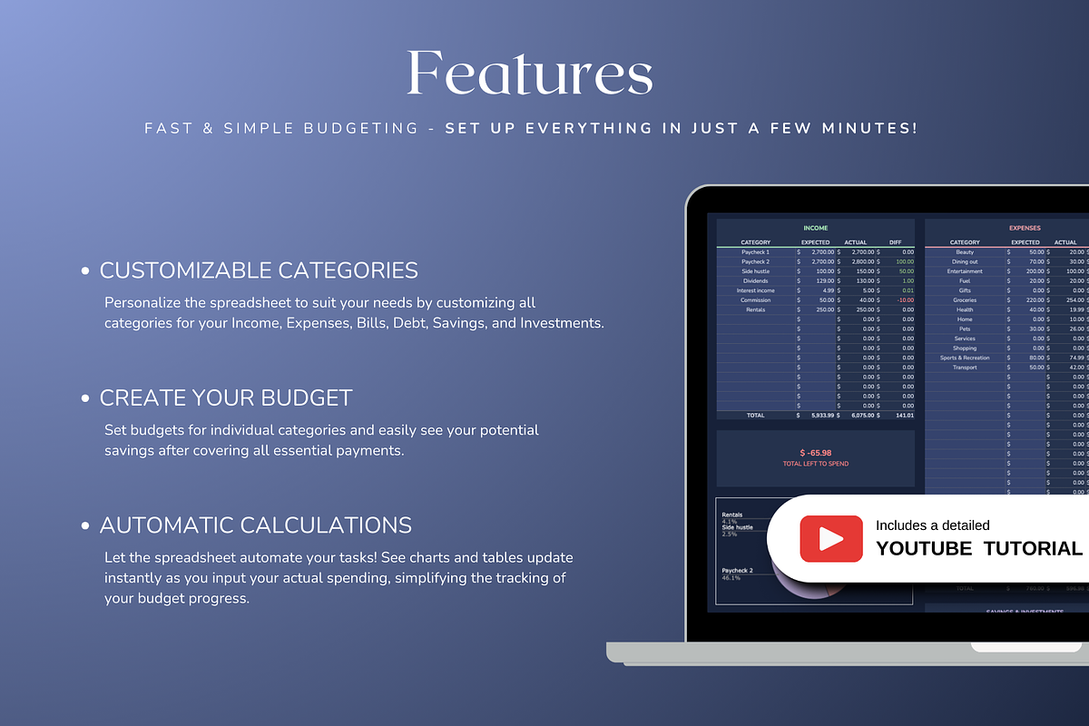 Simple Monthly Budget - Darkmode, a Templates & Theme by The Creative Plans co (Photo 3 of 10)
