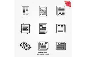 Newspaper icons set on white