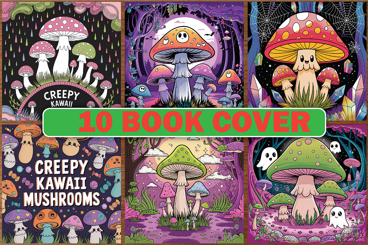 Creepy Kawaii Mushrooms Coloring Pag, an Illustration by LightExpress (Photo 3 of 5)