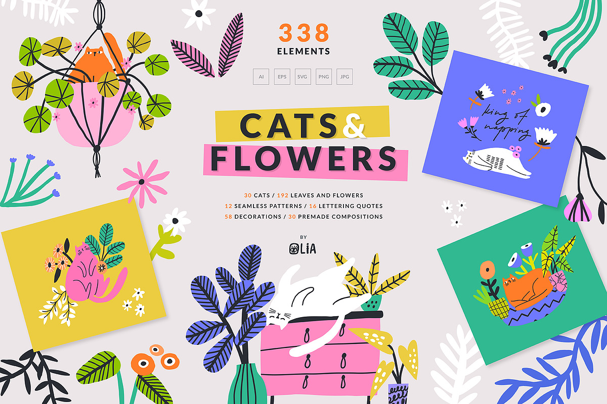 Cats and Flowers | 100% Hand drawn, an Animal Illustration by Olia (Photo 1 of 14)