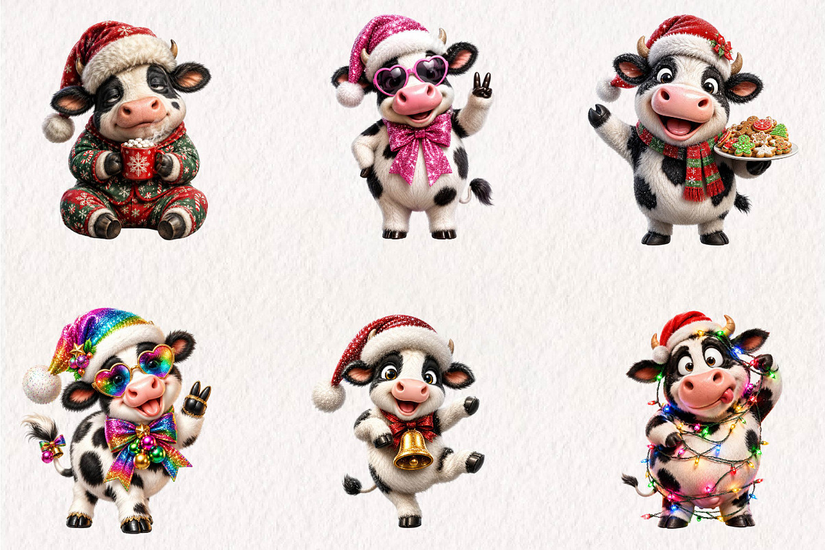 Whimsical Funny Christmas Cow, a Seasonal Illustration by CreationArt (Photo 2 of 6)