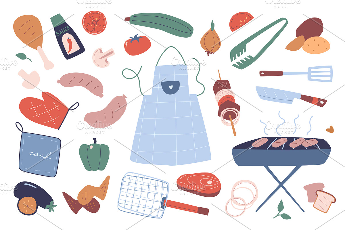 Barbecue and Picnic Set, a Food Illustration by alexdndz