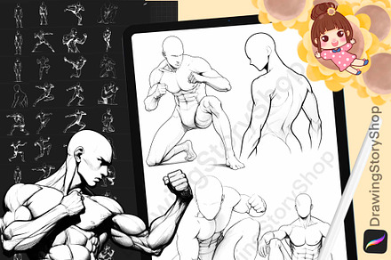 150 Procreate male body poses stamps