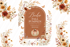 Pumpkin Terracotta Floral Clipart
