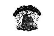 Tree House Silhouette SVG Bundle, an Illustration by jahid234 (Thumbnail 10 of 31)