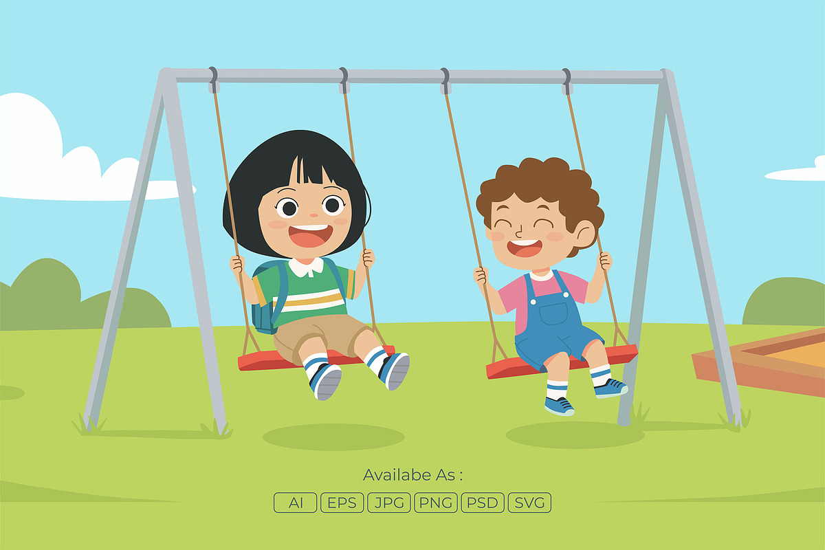 Happy Kids Swinging in Park Vector, a Person Illustration by Partikusi Design (Photo 2 of 3)