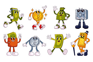 Retro cartoon bank characters vector, a Finance Illustration by Ksania