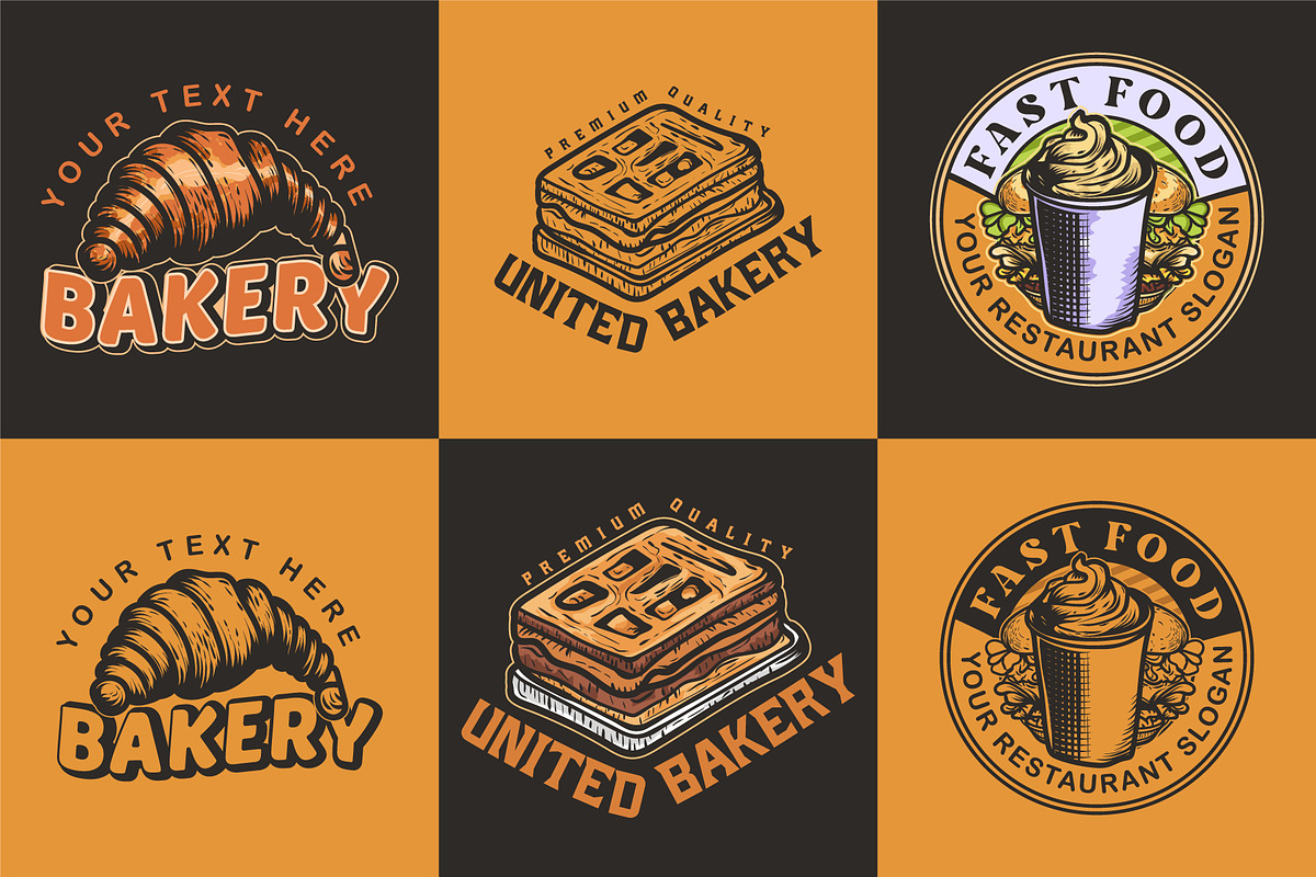 Bakery vintage hand drawn logo set, a Branding & Logo Template by Billah Hub