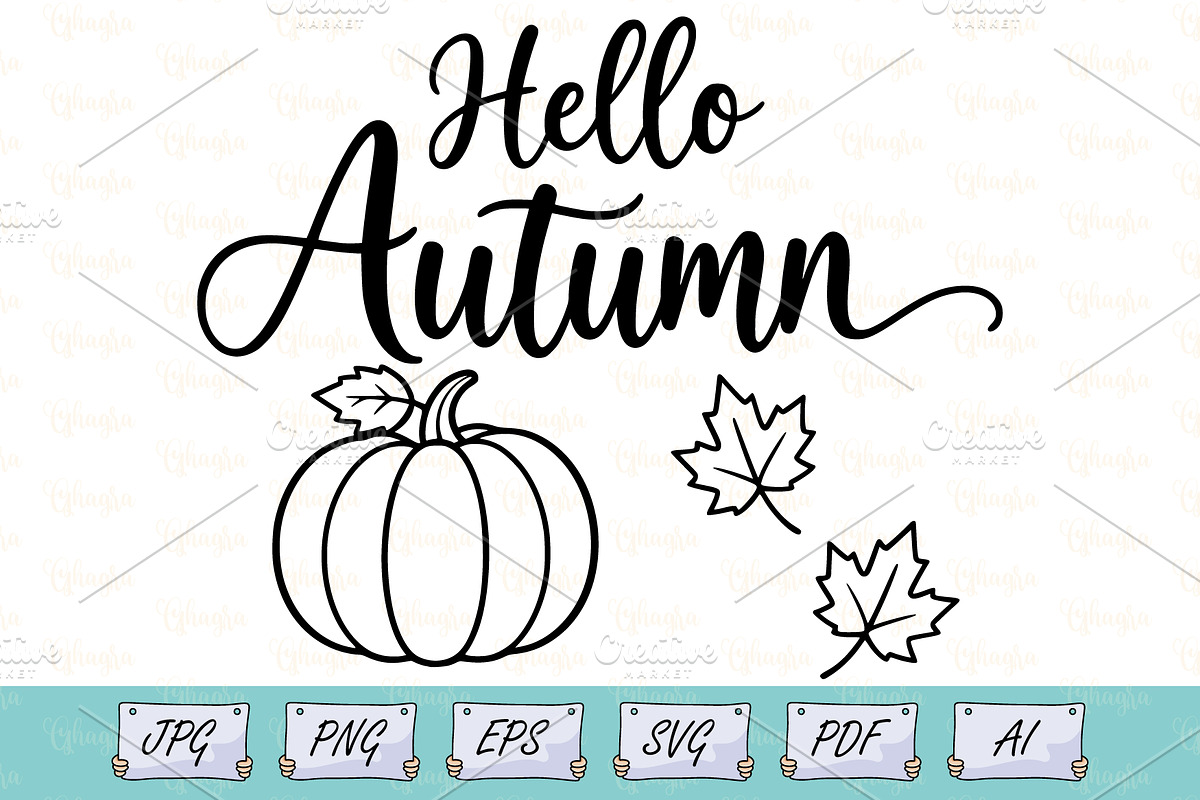 Hello Autumn Pumpkin Line Art, an Object Illustration by Ghagra (Photo 1 of 7)