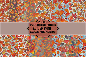 Watercolor Fall Patterns Autumn PNG, an Illustration by CraftArtStudio