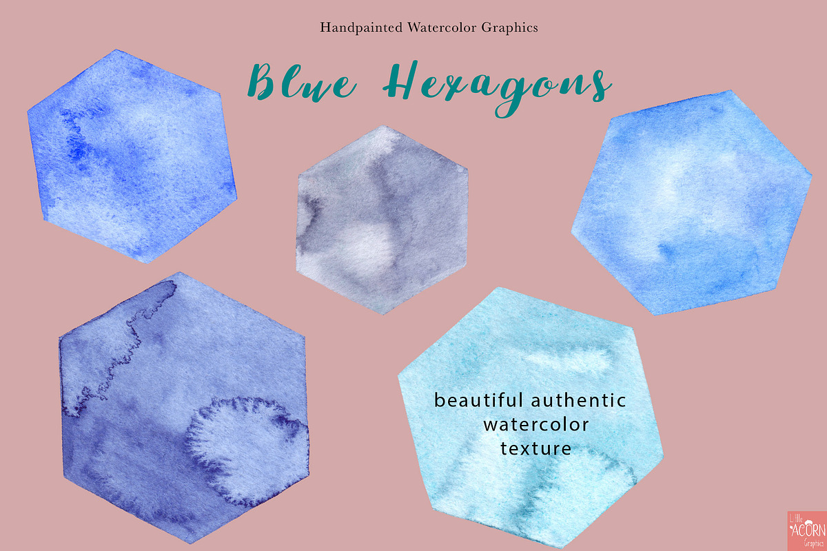Blue Watercolor Hexagon Graphics, an Object Graphic by LittleAcornGraphics (Photo 5 of 5)