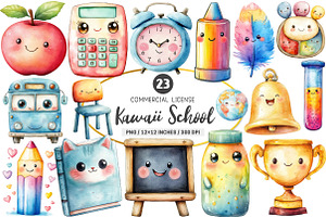 Kawaii School Clipart PNG, an Illustration by SinaCreation