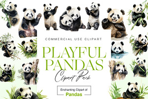 Watercolor Panda Clipart, Cute Panda