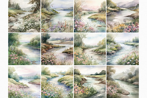 Summer River Digital Watercolors